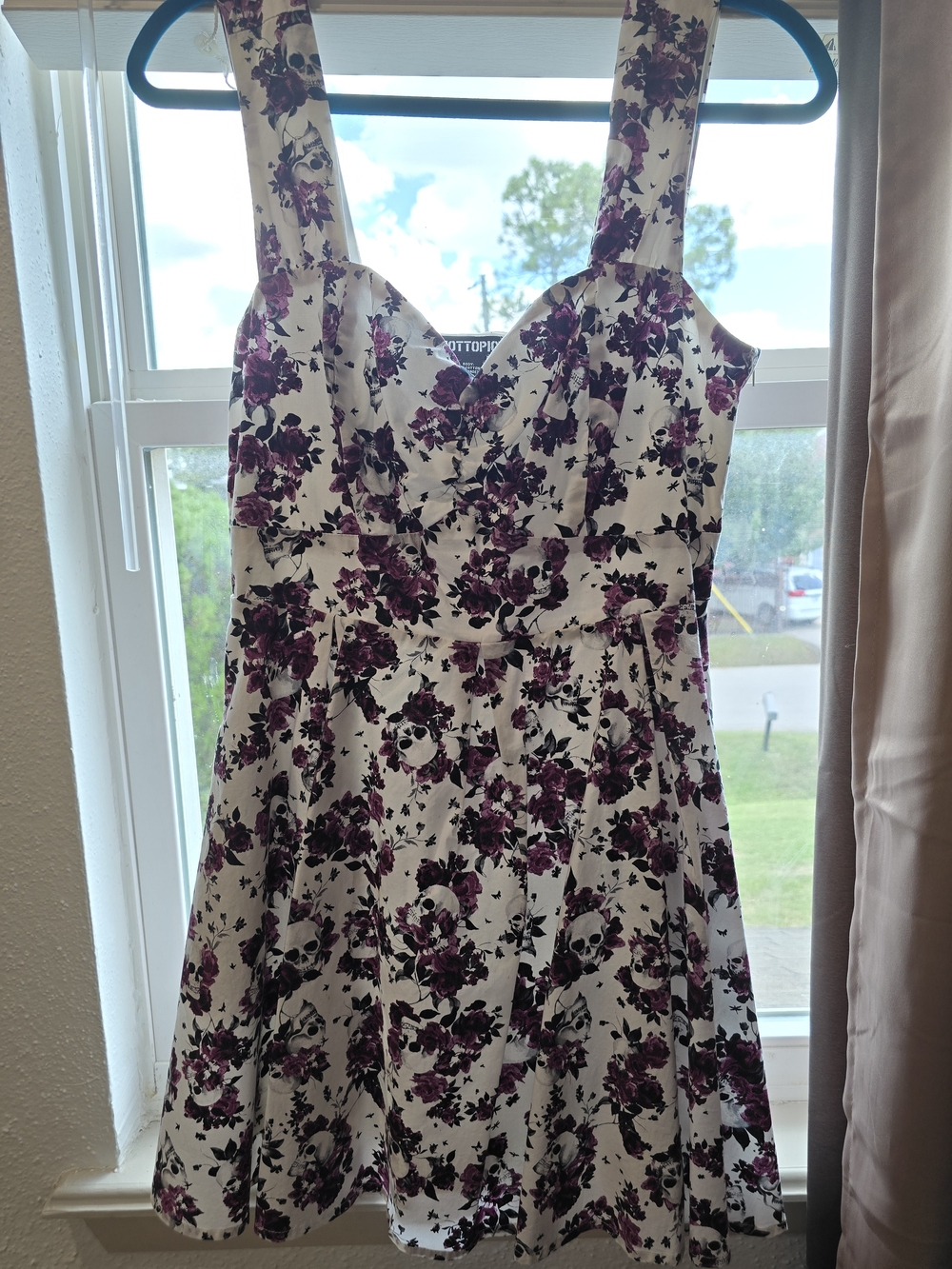 Floral Fit-and-Flare Sundress in White and Purple